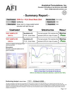 GHK-Cu + HLA Sheet Mask (25 mL) - 10 Pack research formulation certificate of analysis image 1