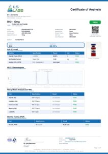 B12 - 10mg research peptide certificate of analysis image 1