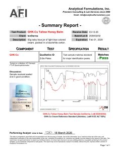 GHK-Cu Tallow Honey Balm research formulation certificate of analysis image 1